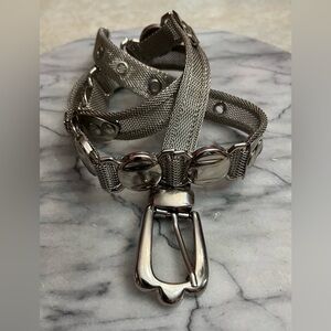 Vintage Heavy Silver Mesh Belt w Shiny Nickel Metal Sliders, High-end Fashion